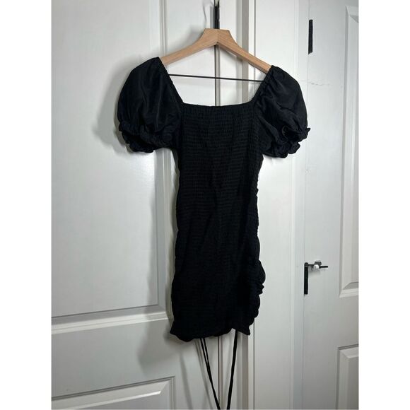 Love tree medium black midi dress women’s vacation summer dress ruched puff H218 - Picture 5 of 5